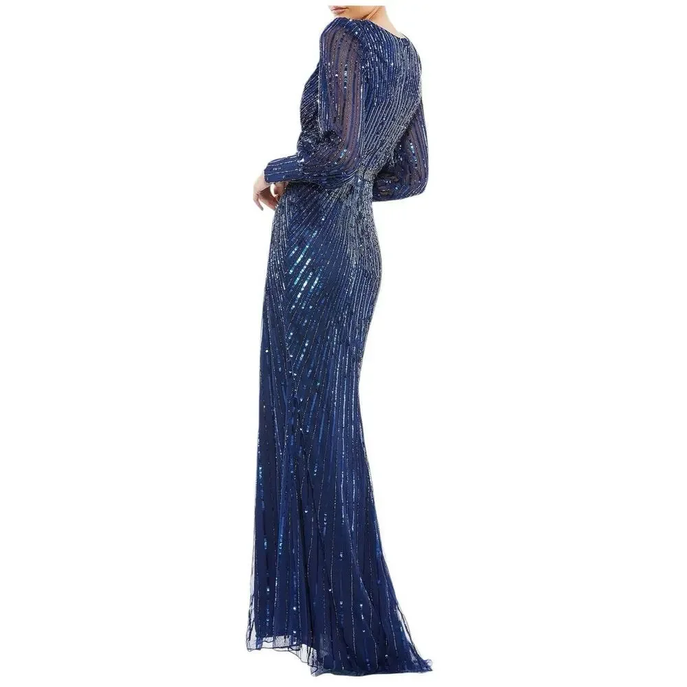 Mac Duggal Dress 5501 Midnight Blue Sequins Gown Size 12 $598‎ - Picture 3 of 10